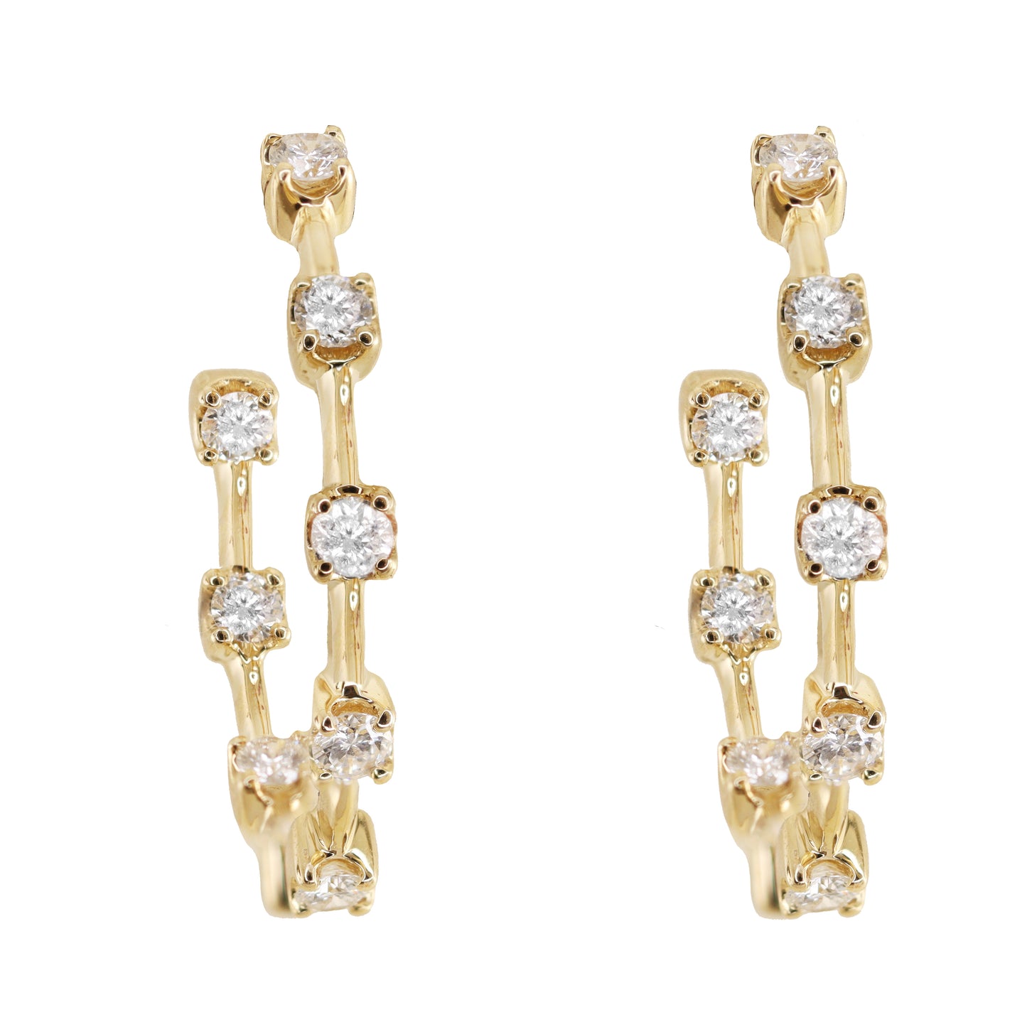 14kt gold spaced floating diamond hoop