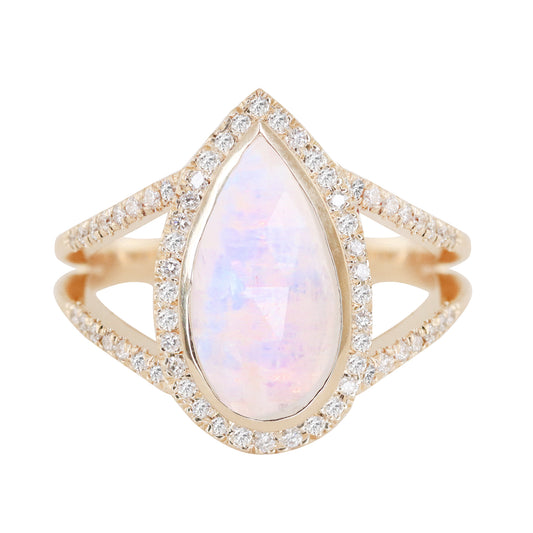 14kt gold and diamond queen teardrop moonstone