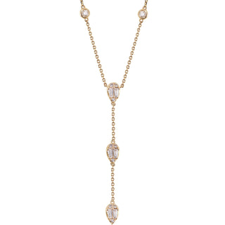 14kt gold teardrop baguette diamond lariat necklace