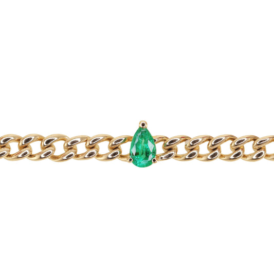 14kt gold teardrop emerald chain bracelet