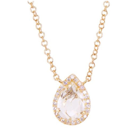 14kt gold and diamond topaz teardrop necklace