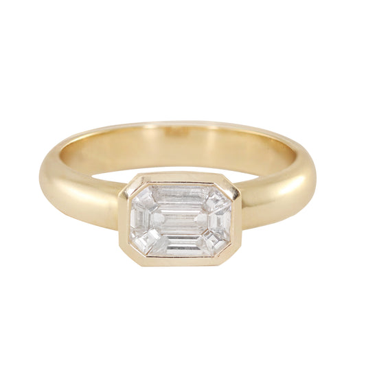 14kt gold illusion diamond thick bezel ring