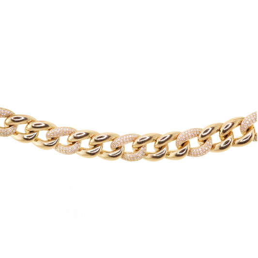 14kt gold alternating diamond large cuban link bracelet