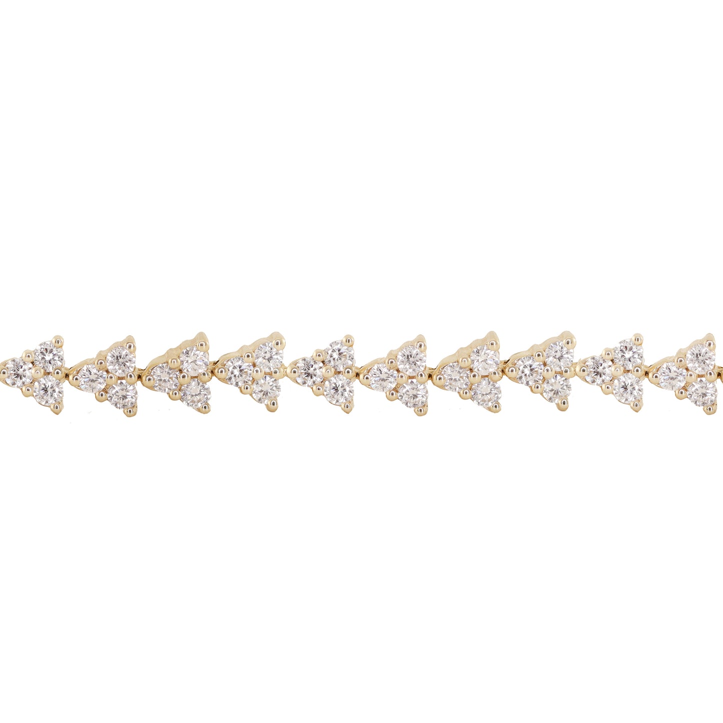 14kt gold full three diamond cluster tennis bracelet