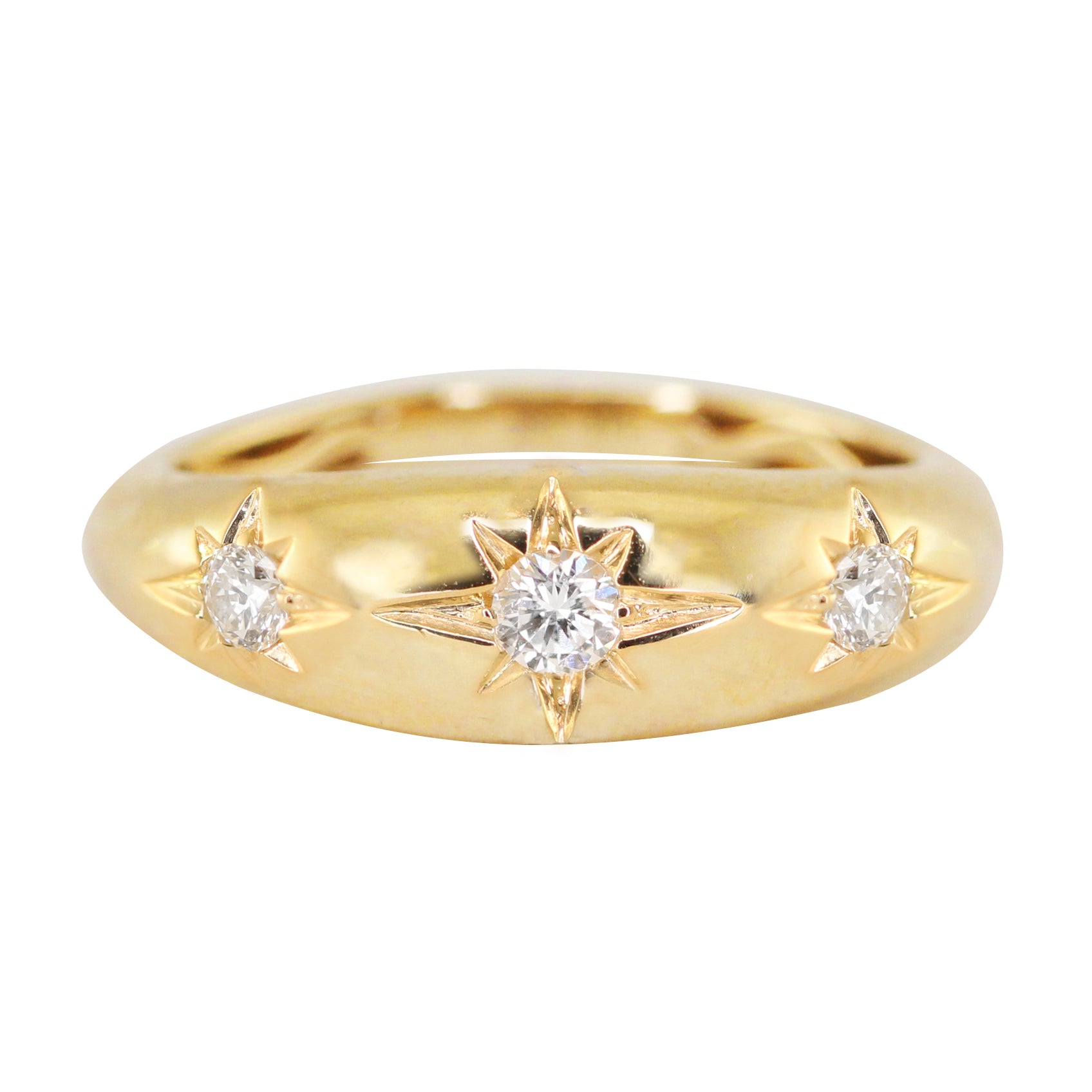 14kt gold three-stone diamond rings