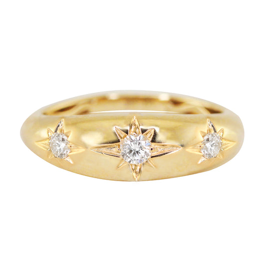 14kt gold three-stone diamond rings