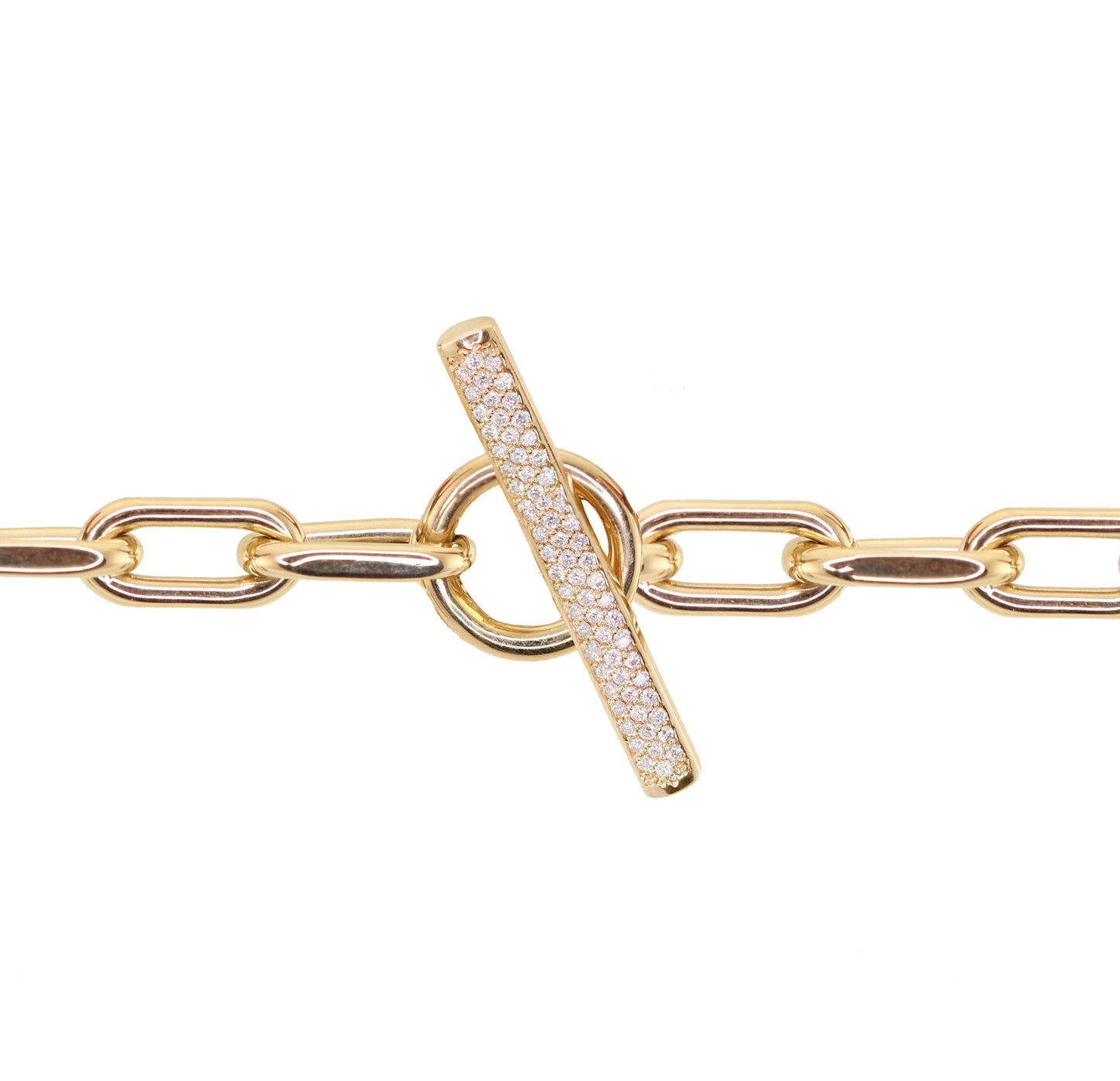 14kt gold diamond toggle thick paperclip bracelet