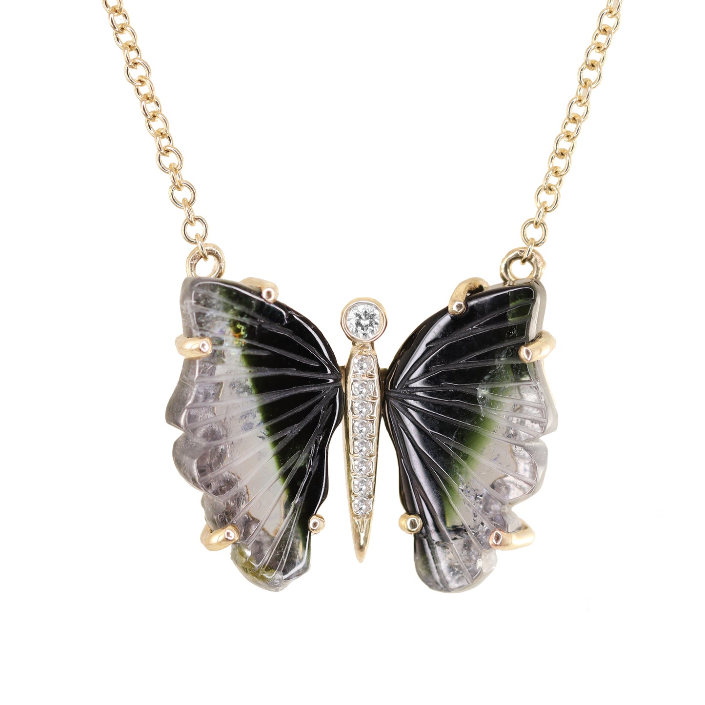 14kt gold and diamond tourmaline butterfly necklace