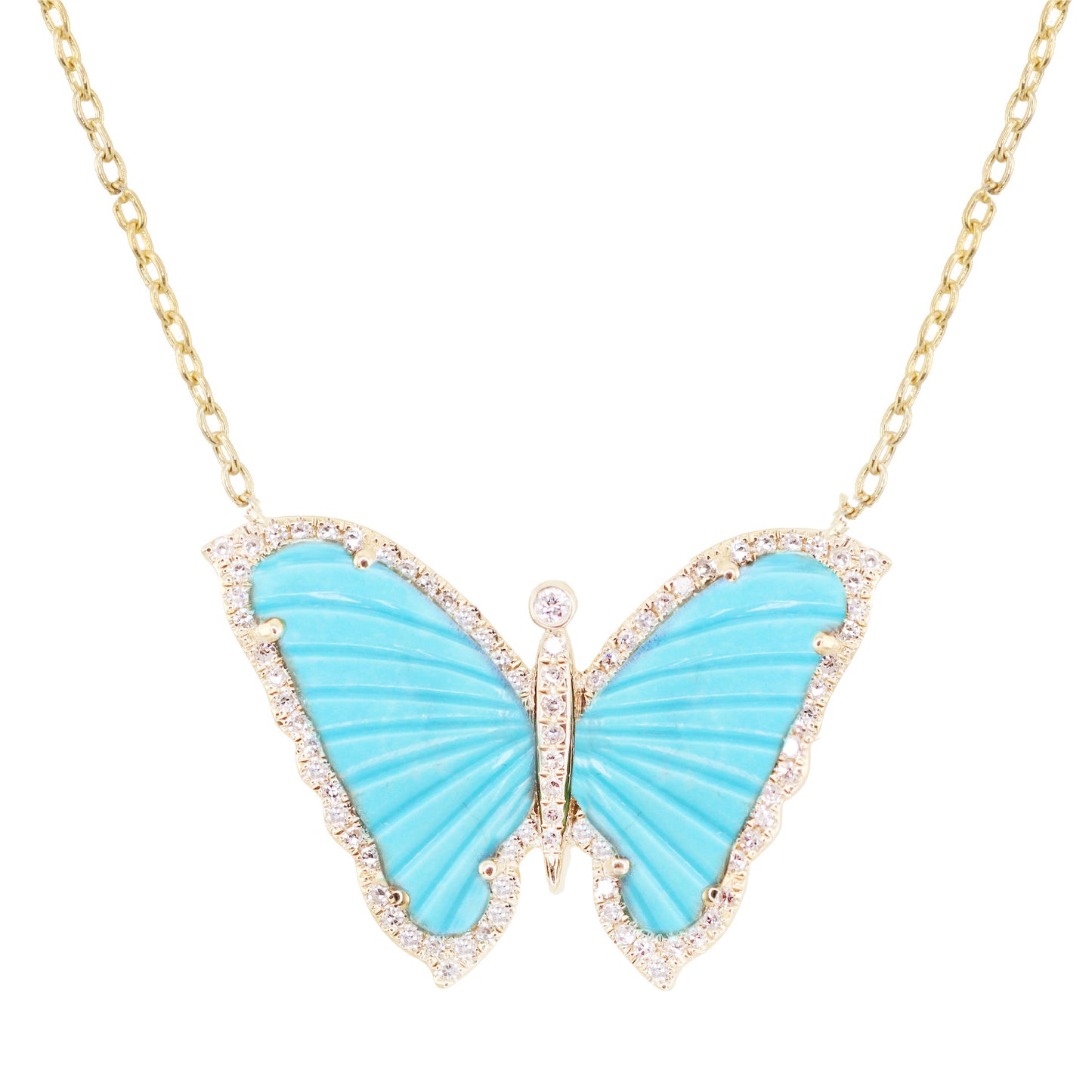 14kt gold and diamond turquoise baby butterfly necklace