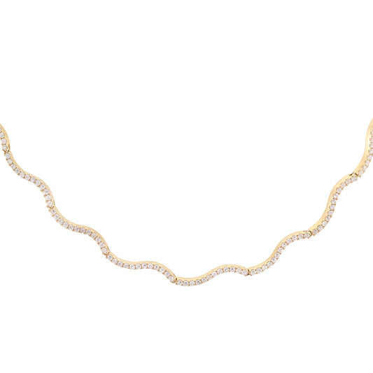NEW! 14kt gold and diamond wavy tennis necklace