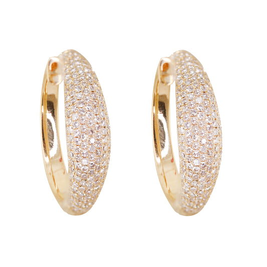 14kt gold and diamond wide rounded hoop